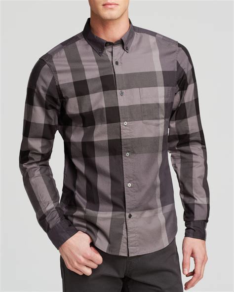 burberry button up shirt grey|Burberry check button up shirt.